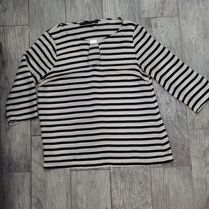 Zara Basic Navy Striped Jeweled Blouse